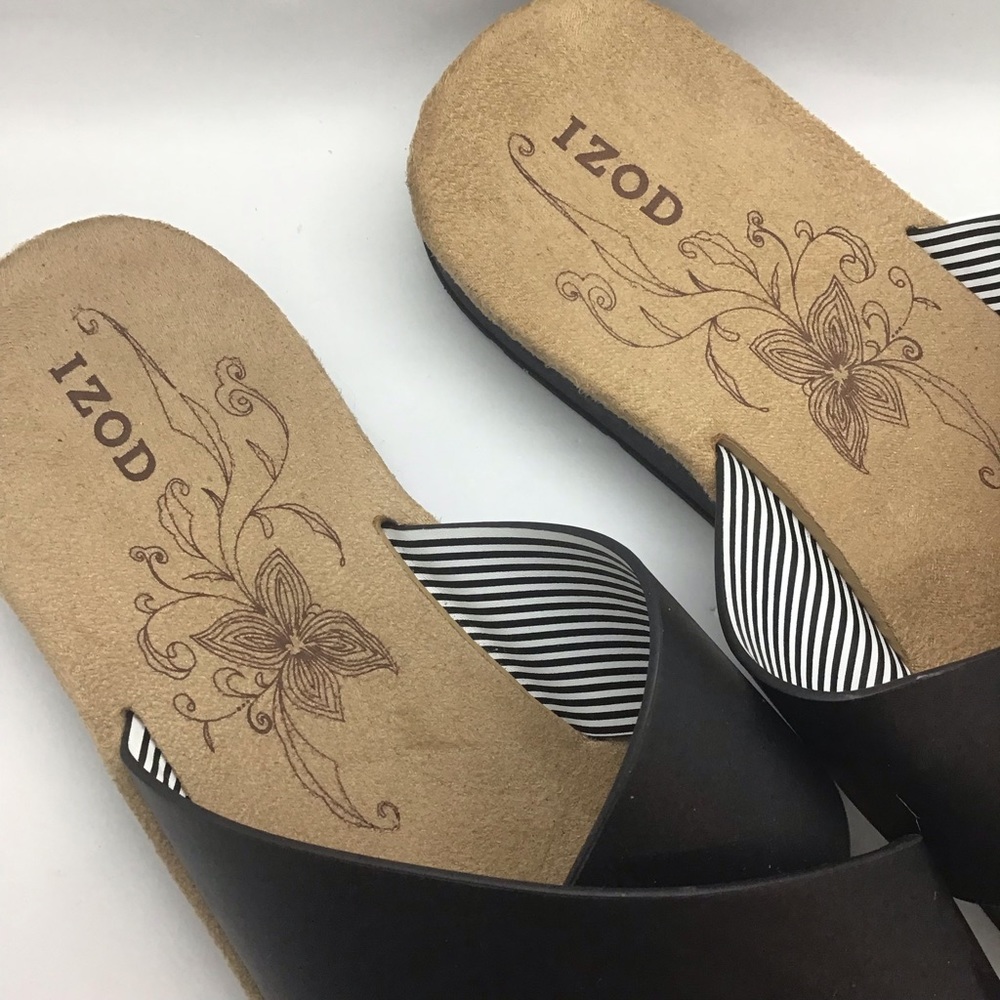 NWOT Izod Black Alyssa Slide Sandals Slip On Cross Strap Sz 8.5 - Picture 3 of 7